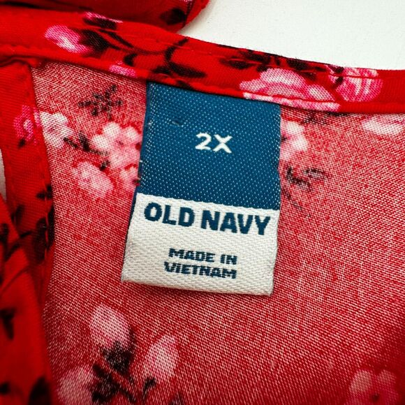 OLD NAVY 2X Red Pink Floral Rose Prairie Cottage Short Sleeve Smocked Maxi Dress - Picture 6 of 13